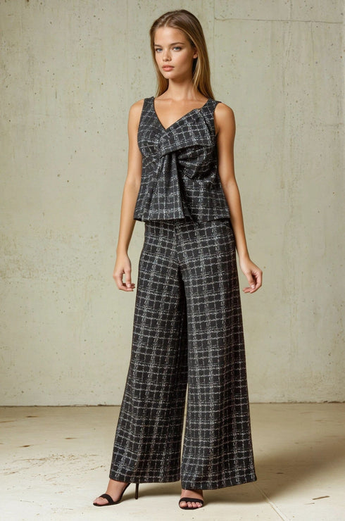 Ayala Bow Top - Silver Plaid